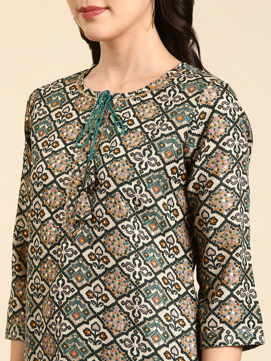 Women's Green Printed Straight Kurta