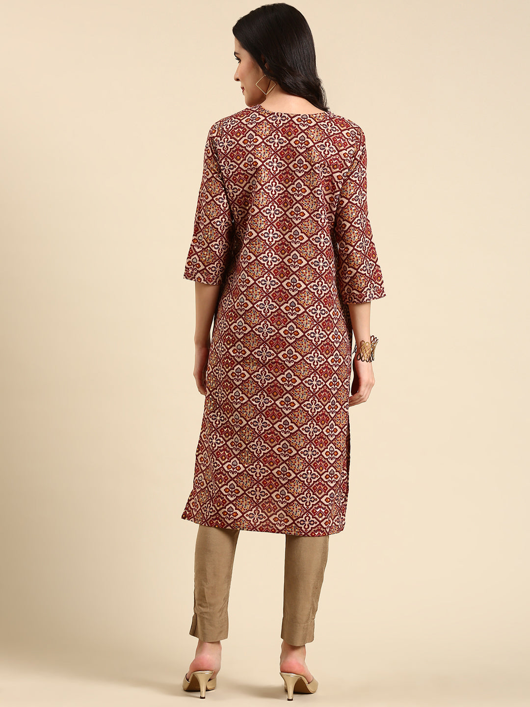 Women's Maroon Printed Straight Kurta