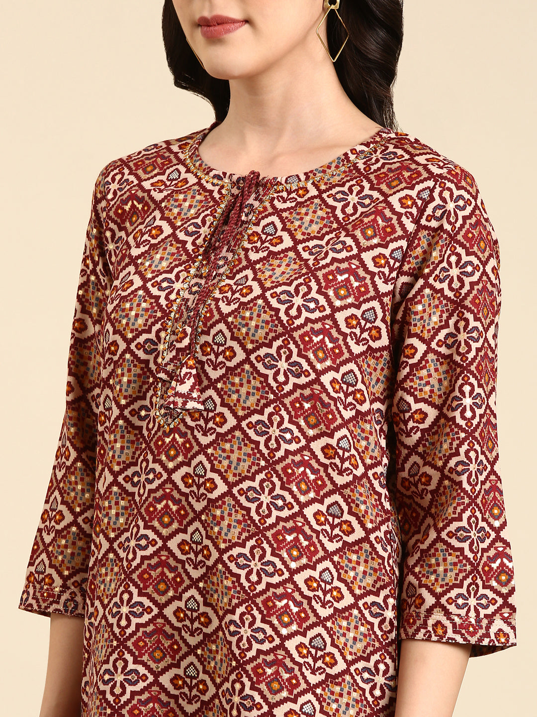 Women's Maroon Printed Straight Kurta