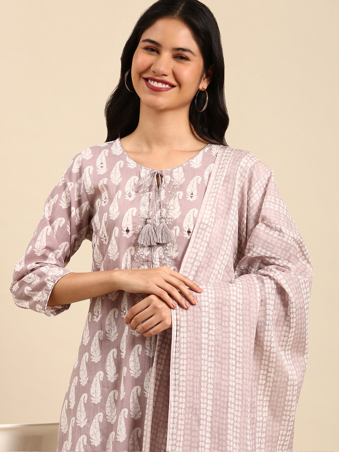 Women's Mauve Printed Kurta Set