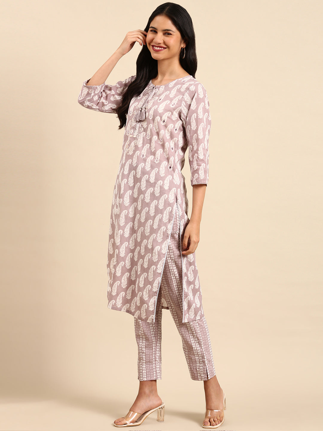 Women's Mauve Printed Kurta Set