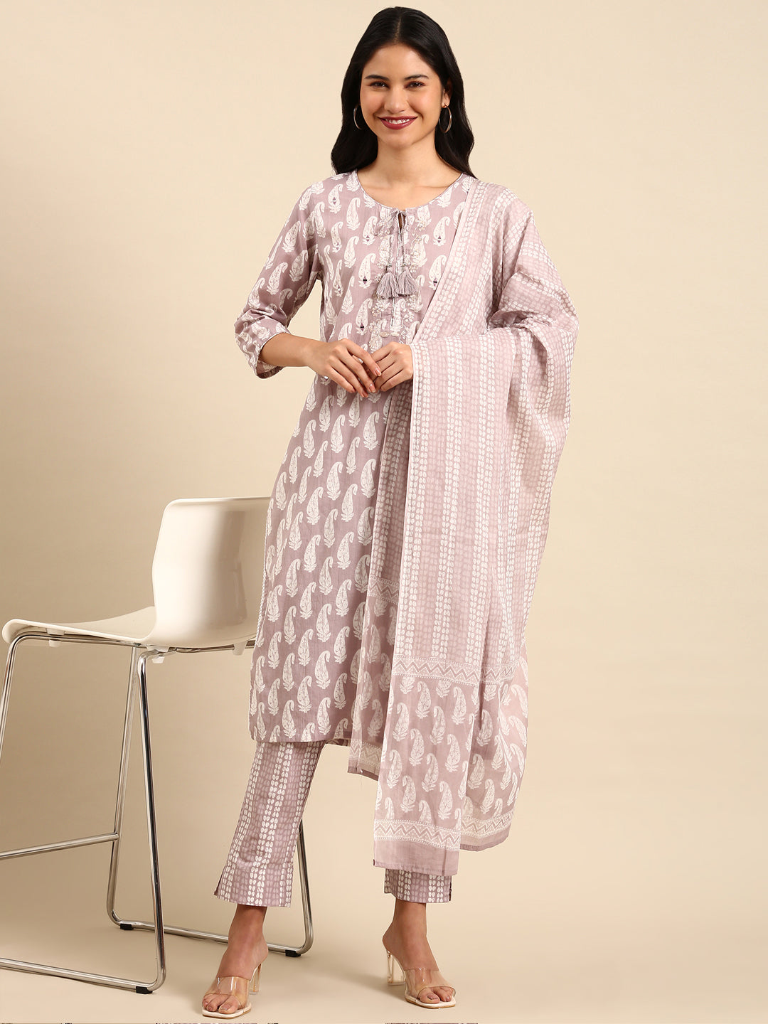 Women's Mauve Printed Kurta Set