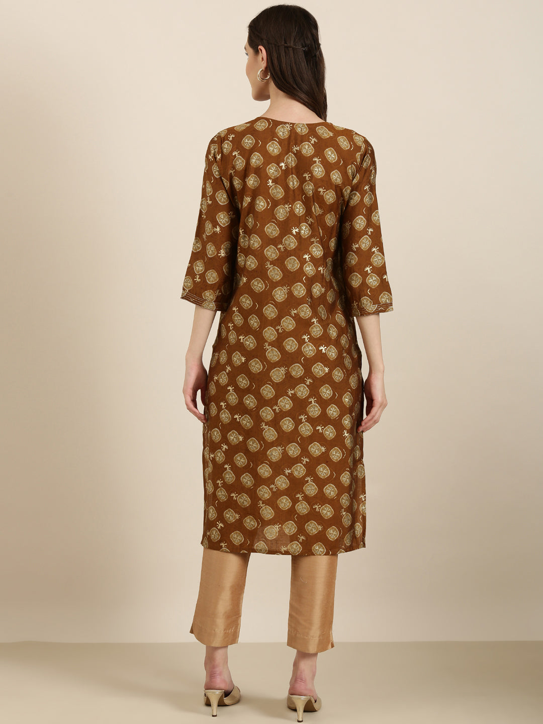 Women Brown Printed Straight Kurta