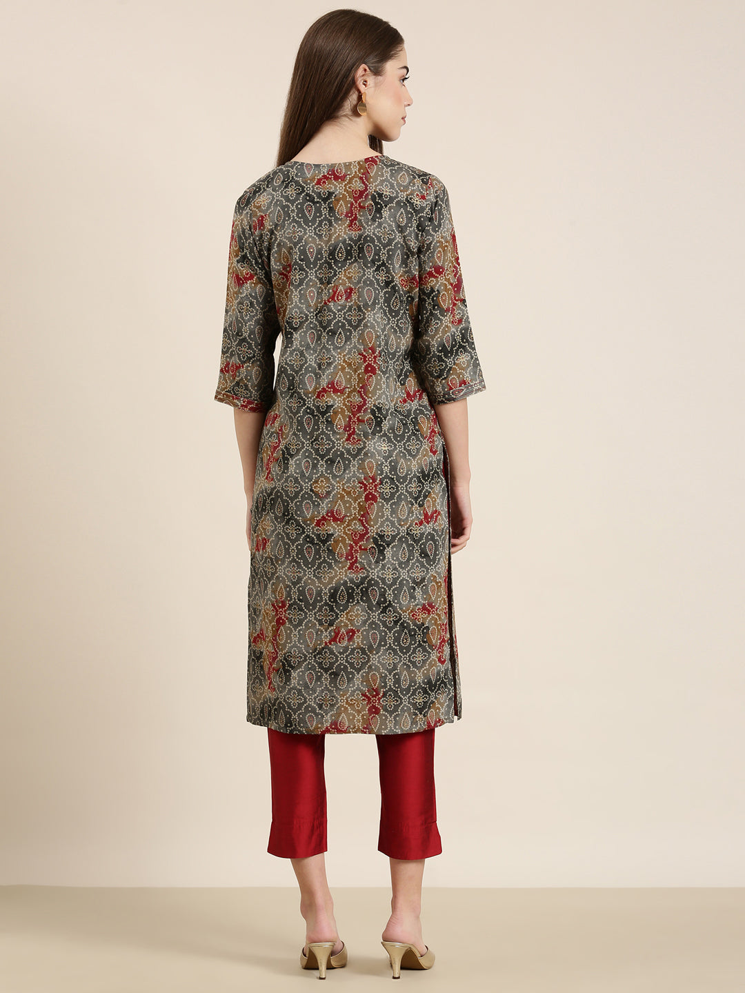 Women Grey Printed Straight Kurta