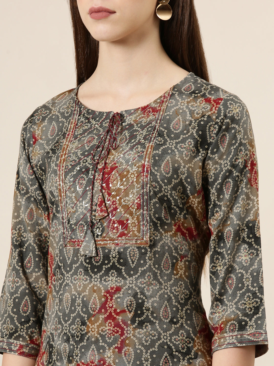 Women Grey Printed Straight Kurta