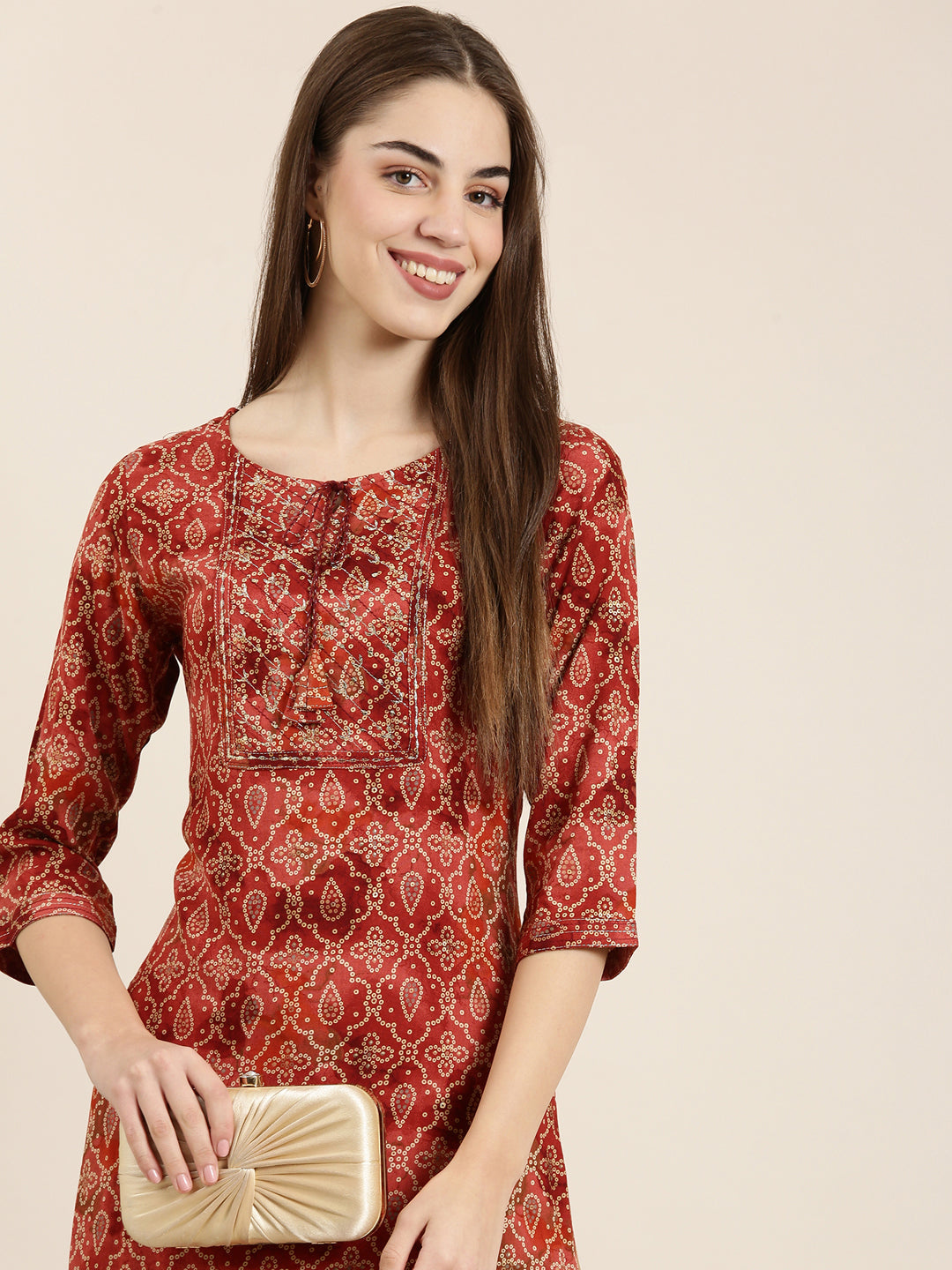 Women Rust Printed Straight Kurta