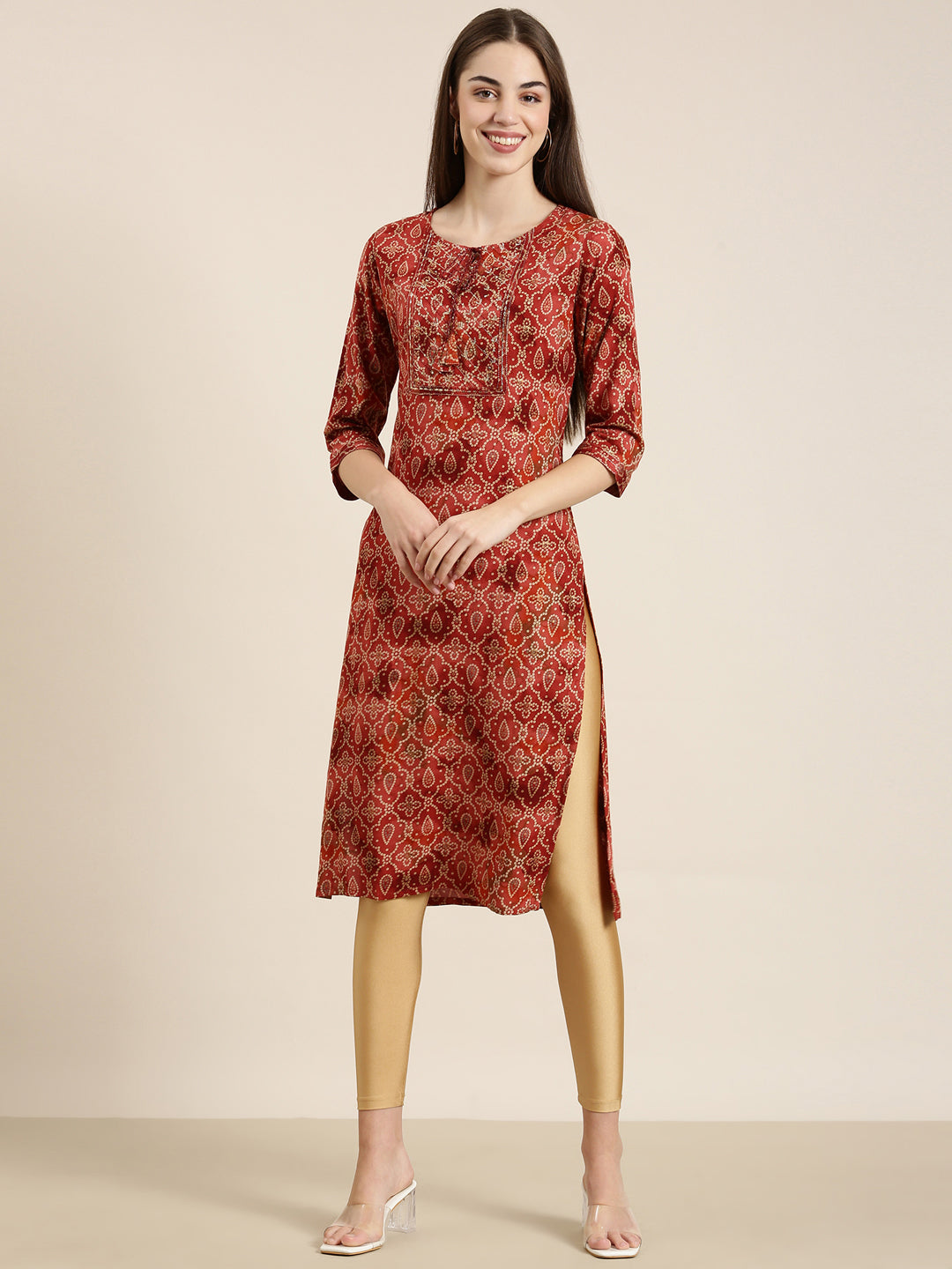 Women Rust Printed Straight Kurta