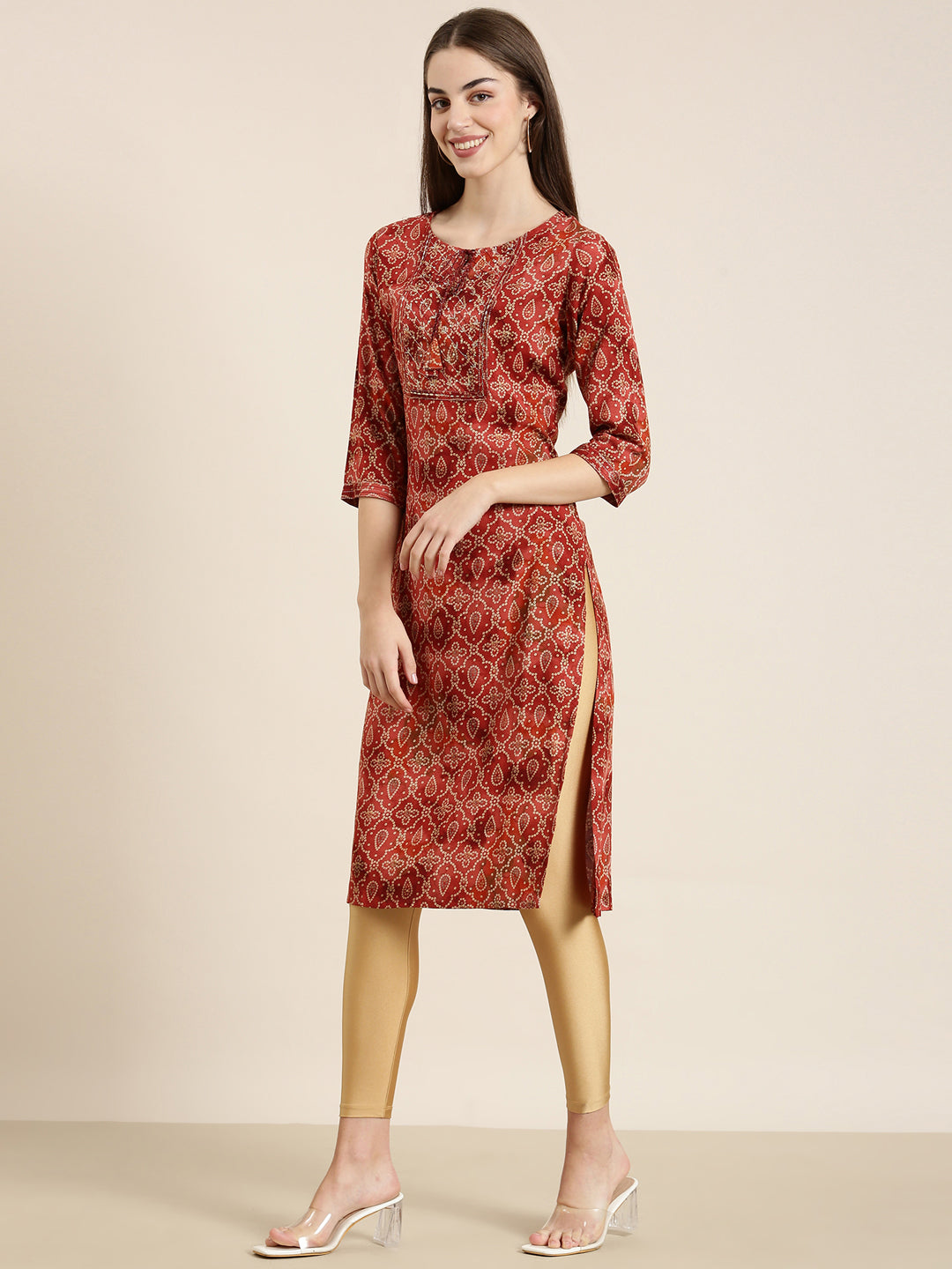 Women Rust Printed Straight Kurta