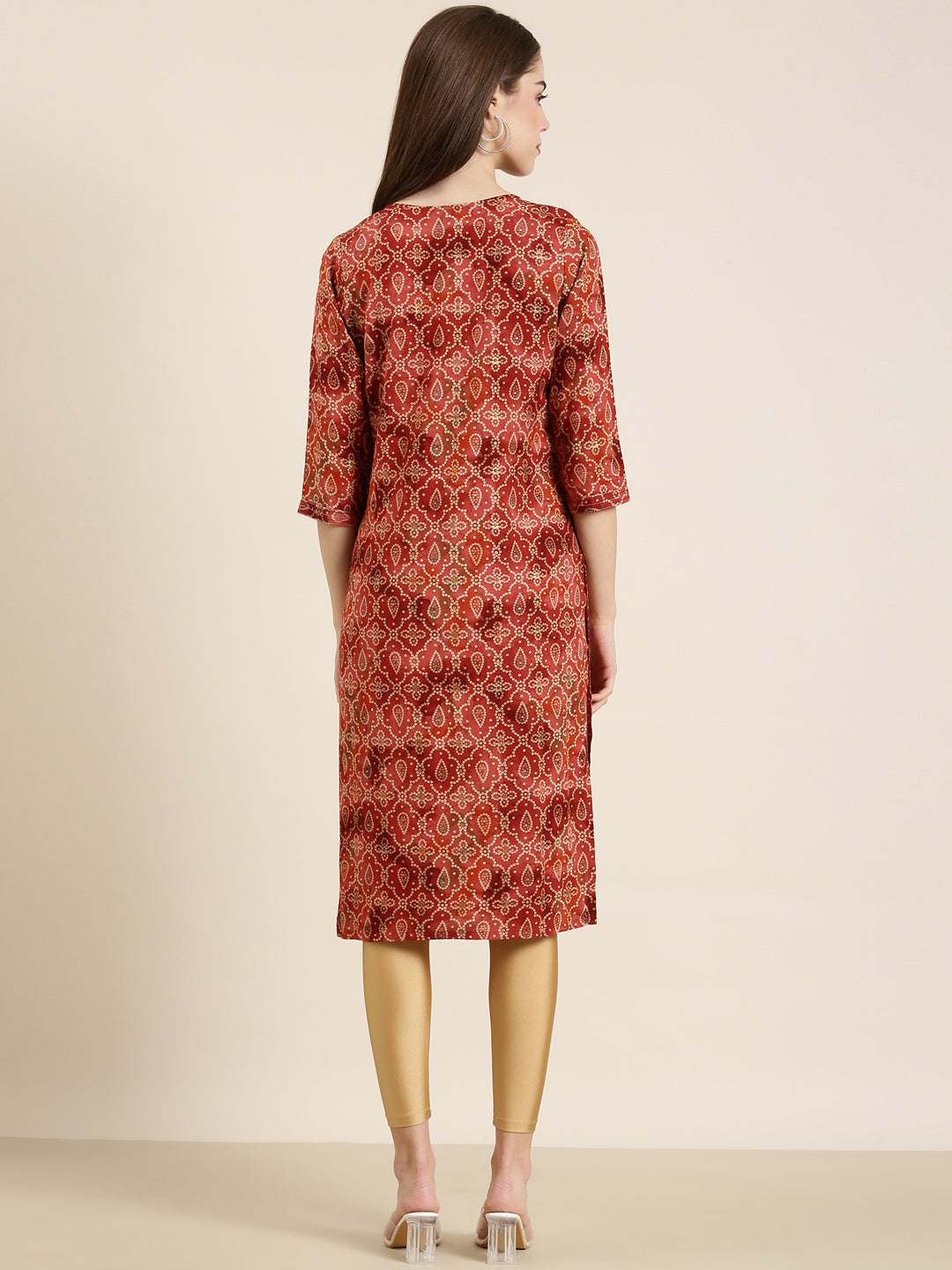 Women Rust Printed Straight Kurta