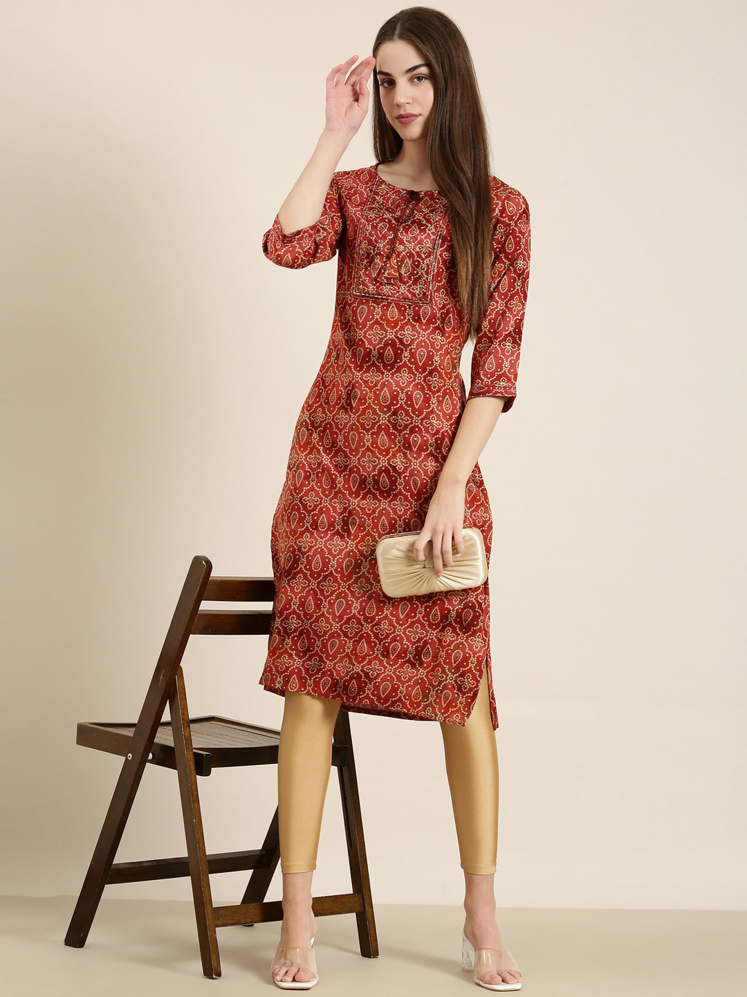 Women Rust Printed Straight Kurta