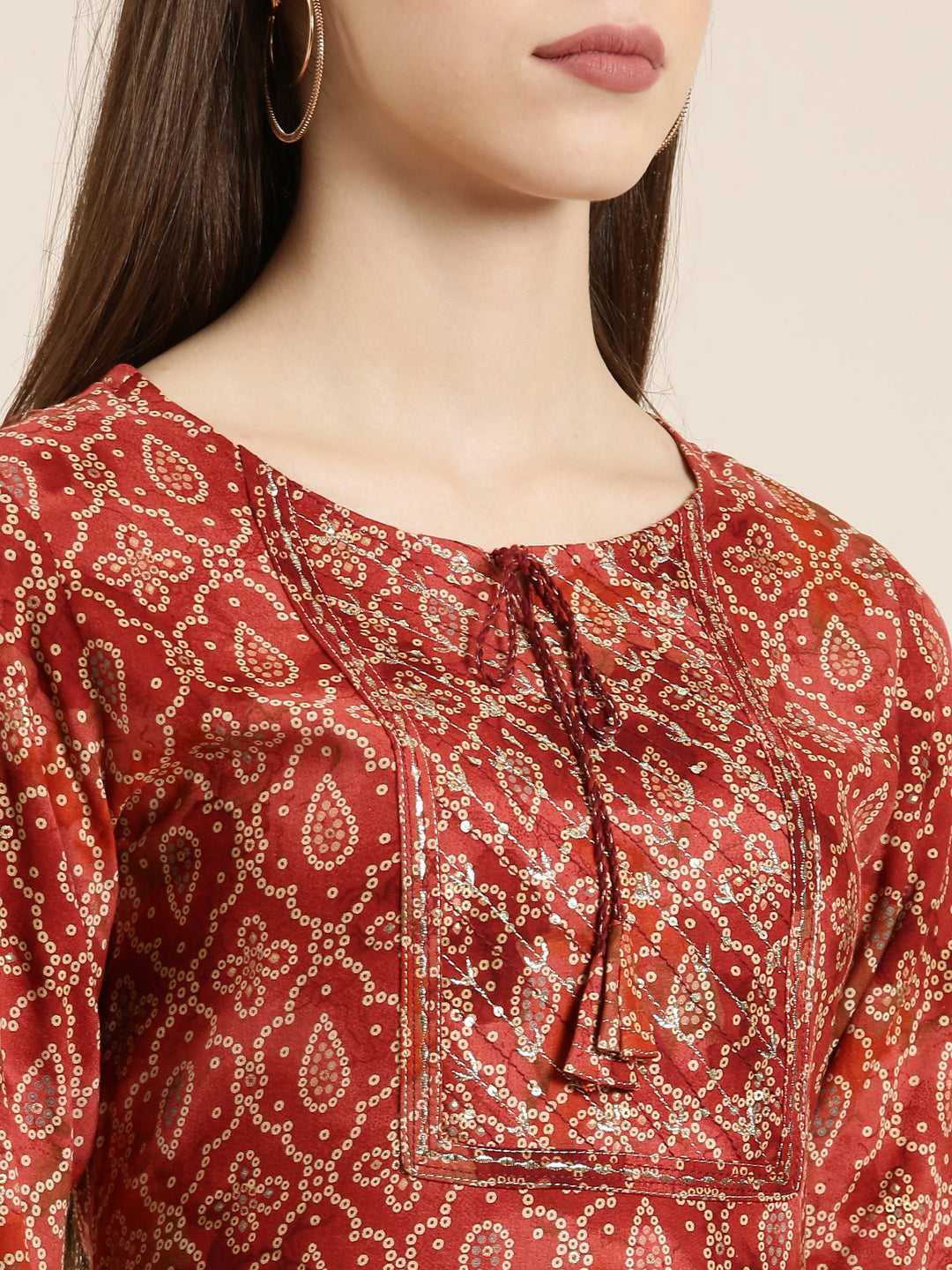 Women Rust Printed Straight Kurta