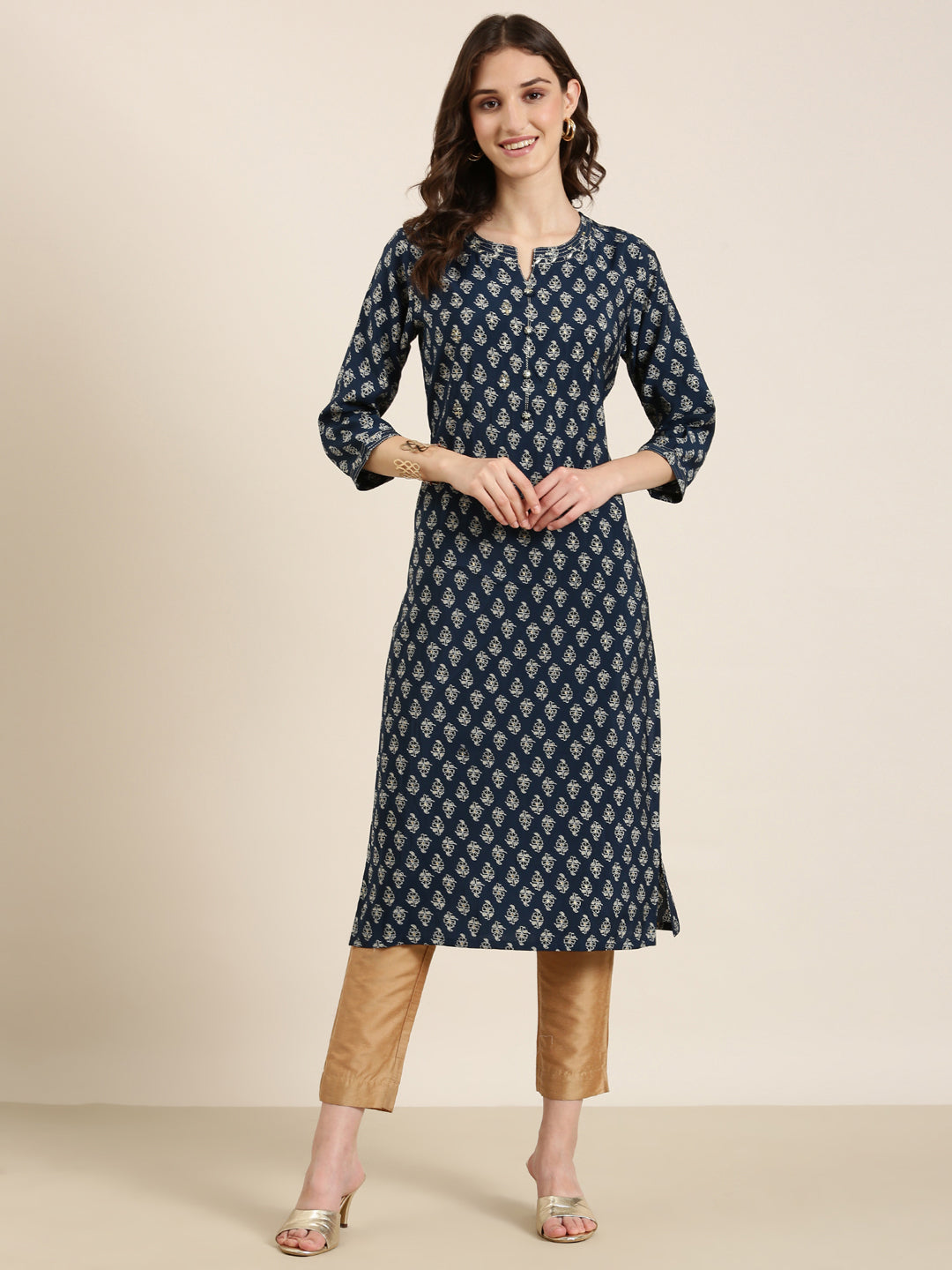 Women Teal Printed Straight Kurta