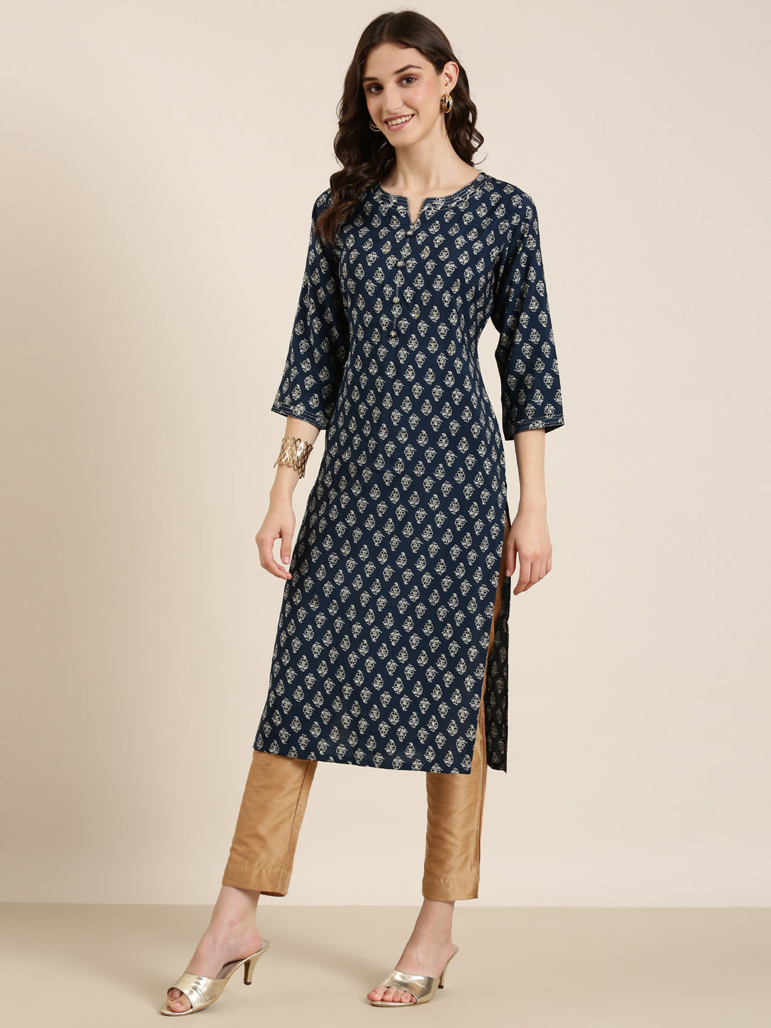 Women Teal Printed Straight Kurta