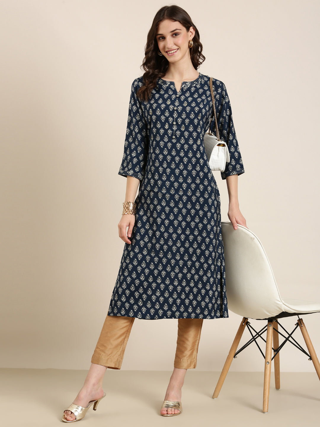 Women Teal Printed Straight Kurta