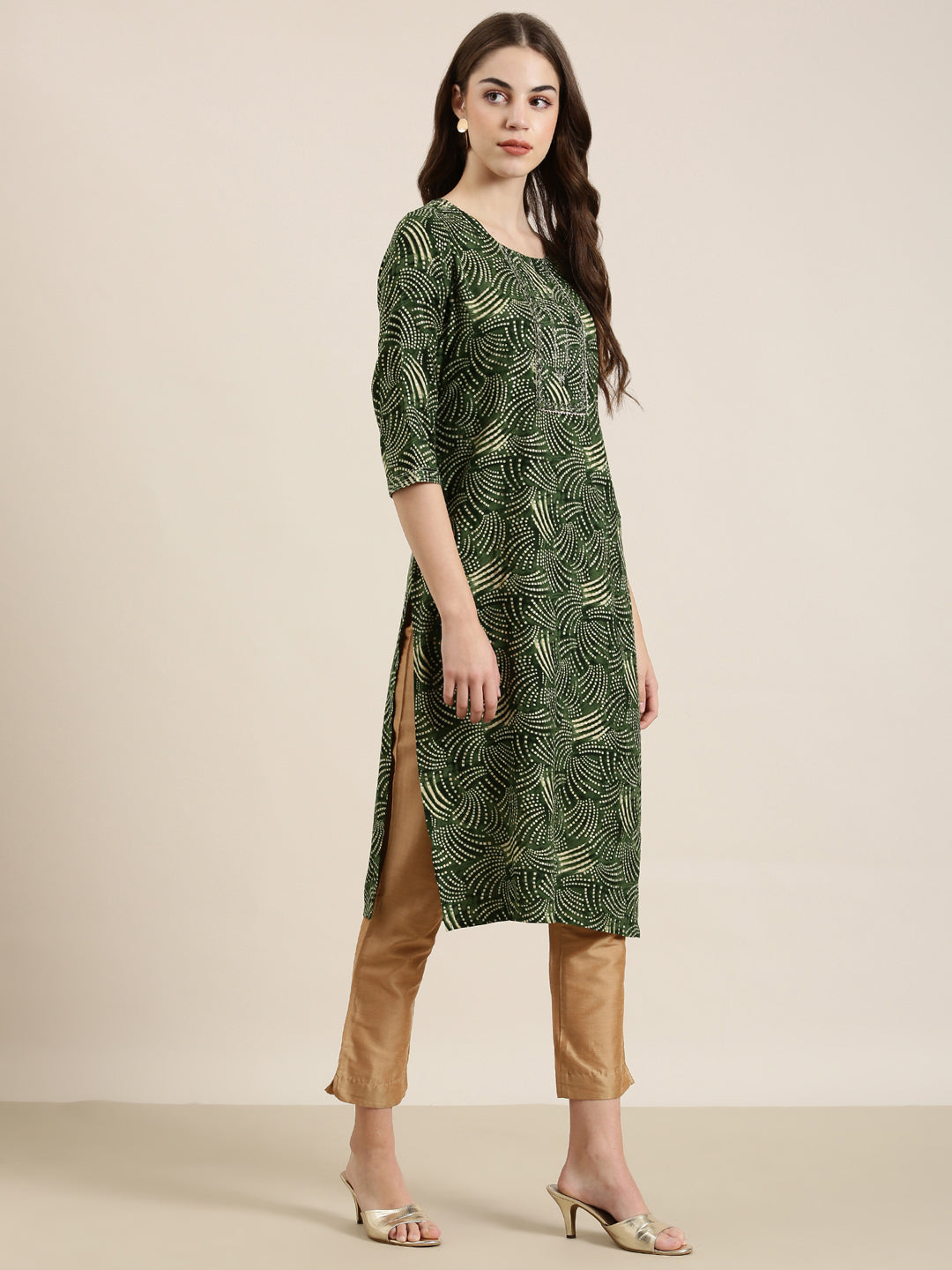 Women Green Printed Straight Kurta