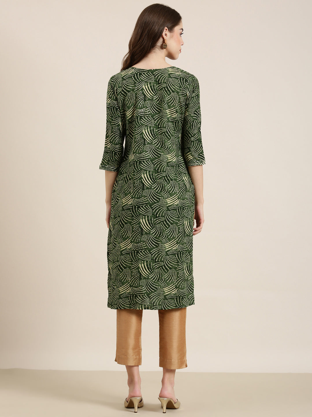 Women Green Printed Straight Kurta