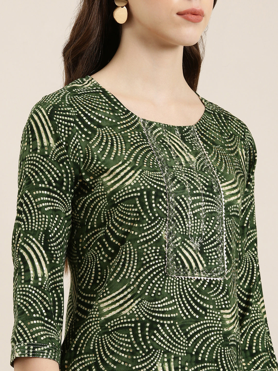 Women Green Printed Straight Kurta