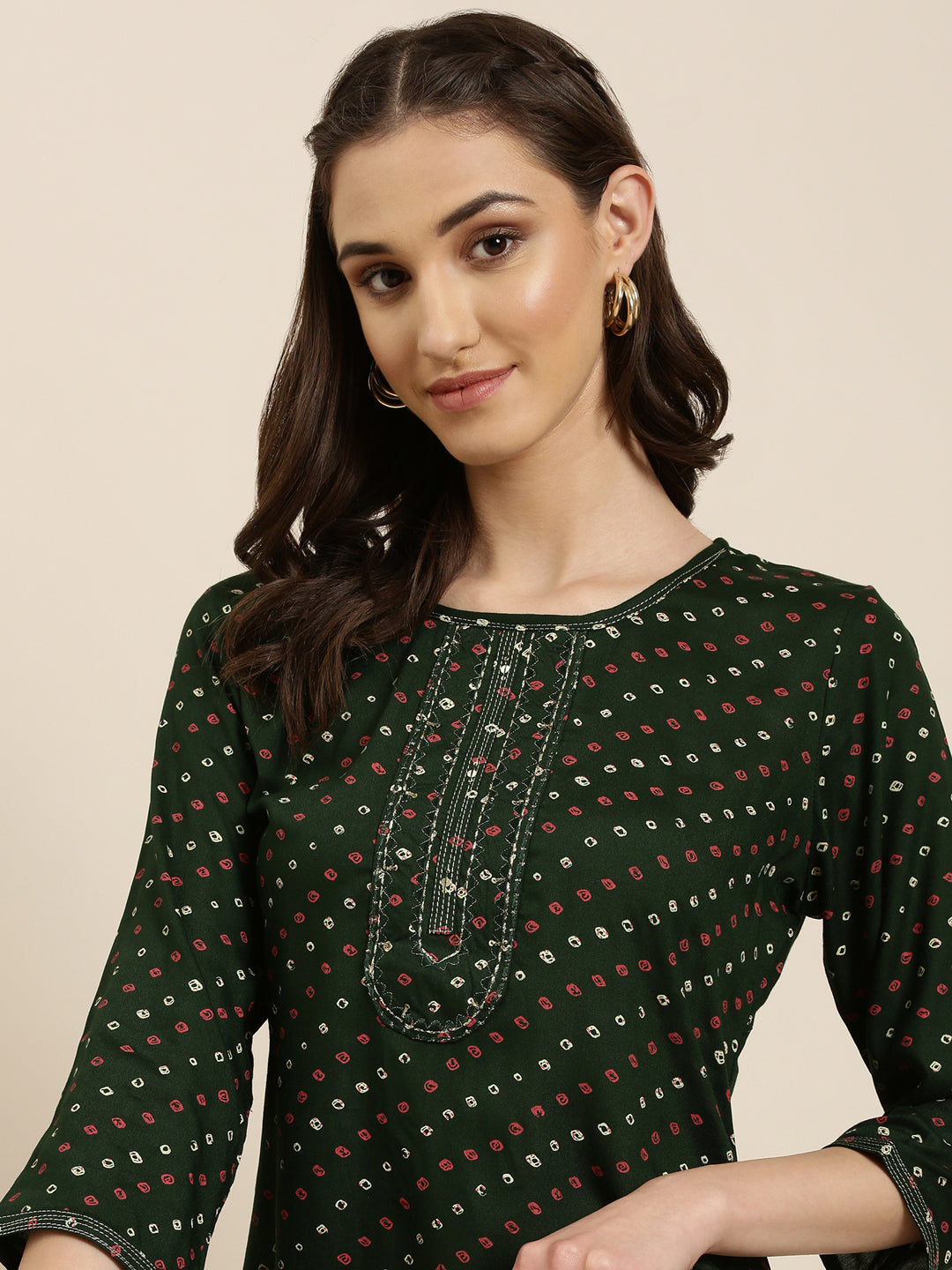 Women Green Printed Straight Kurta