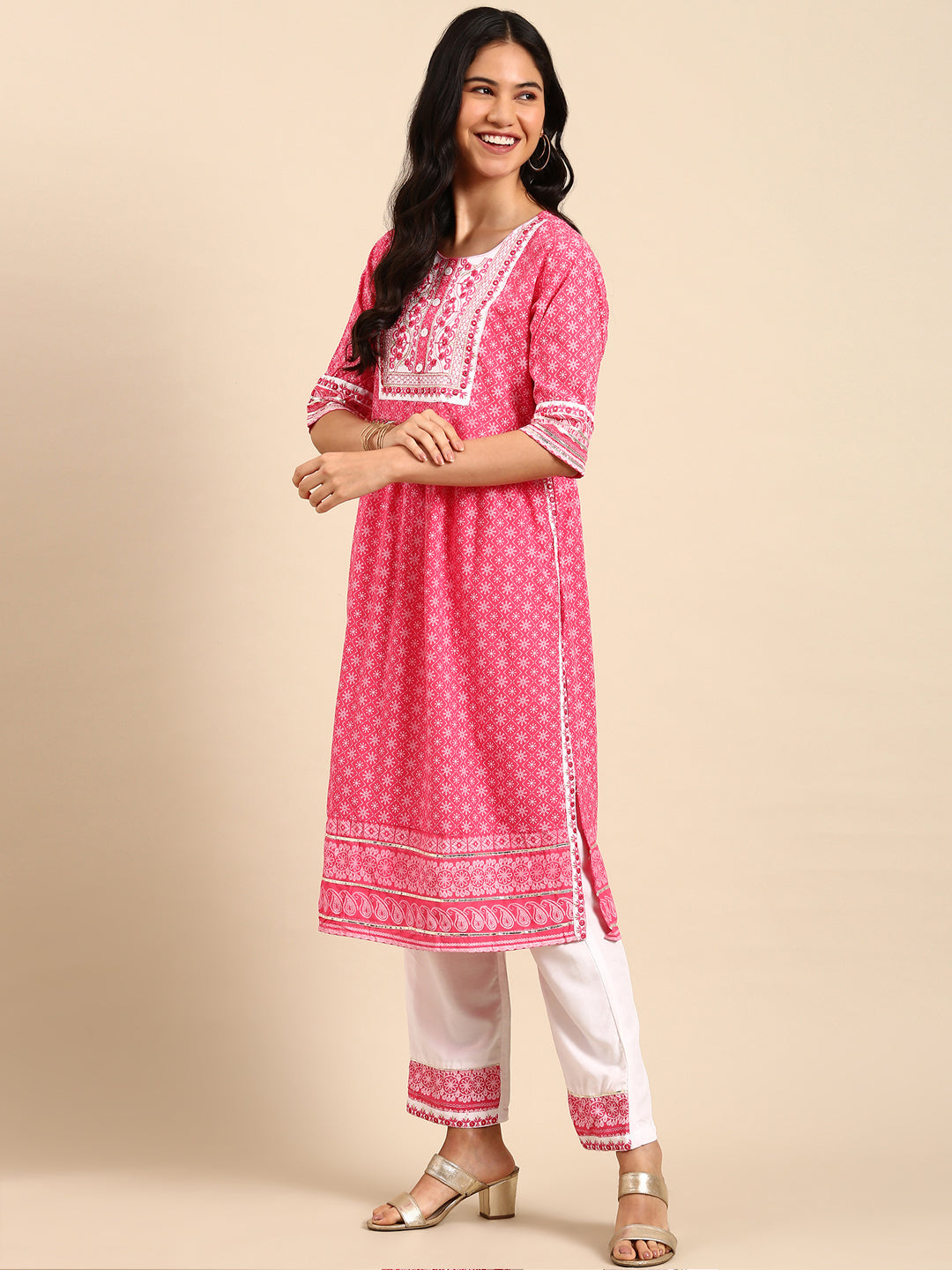 Women's Pink Printed Kurta Set