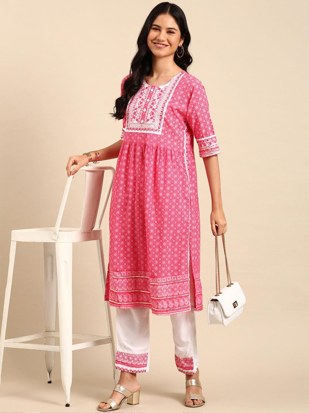 Women's Pink Printed Kurta Set