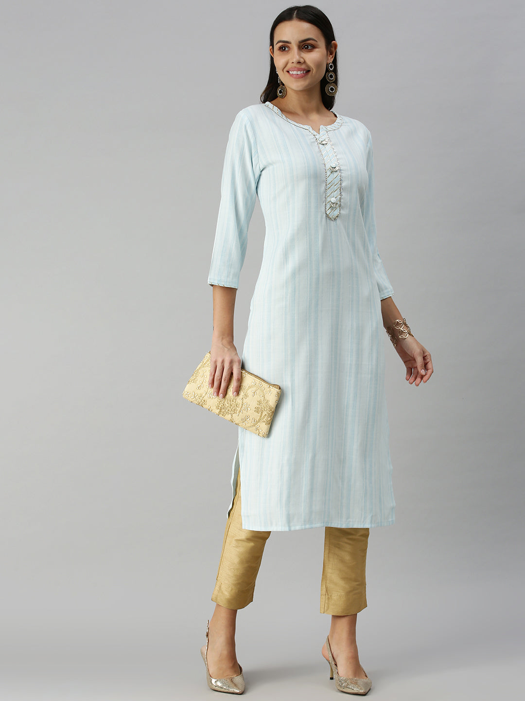 Women's Blue Striped Straight Kurta