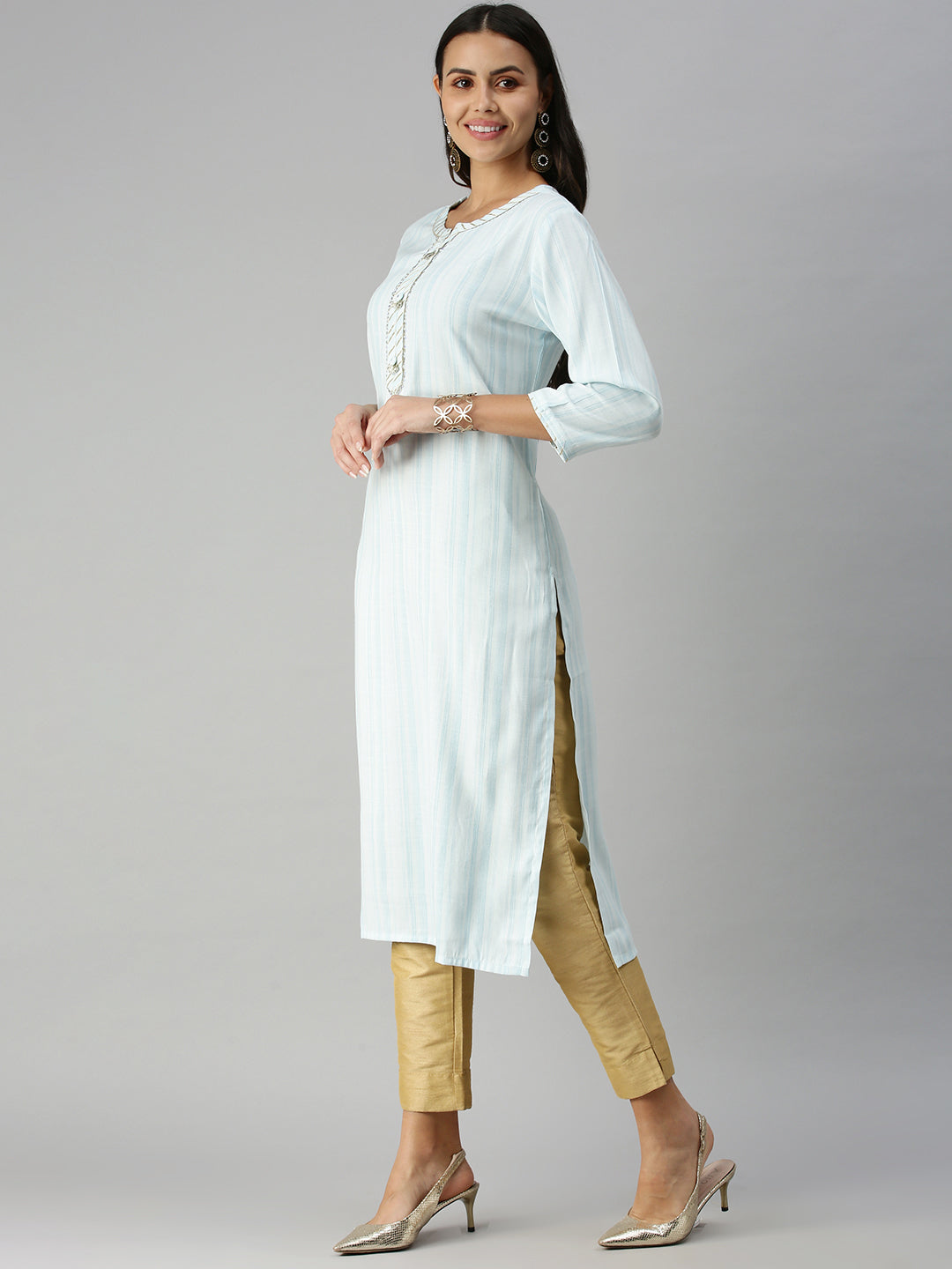 Women's Blue Striped Straight Kurta