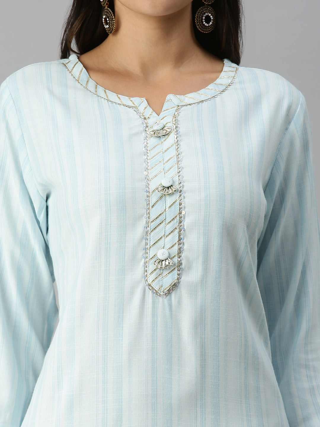 Women's Blue Striped Straight Kurta