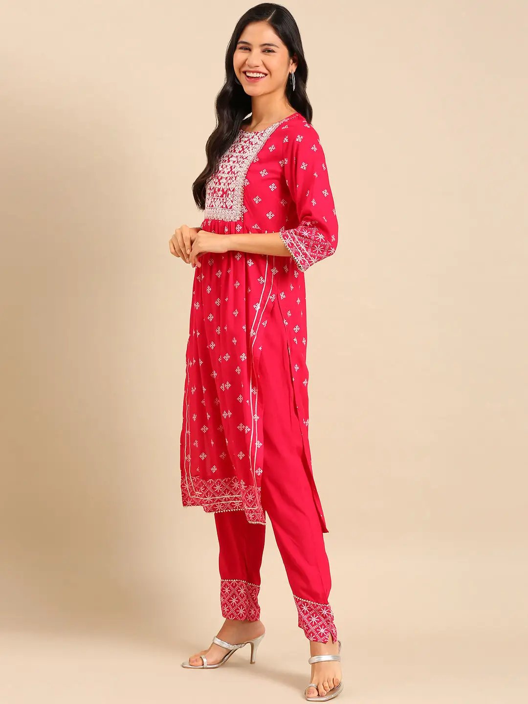 Women's Purple Printed Kurta Set