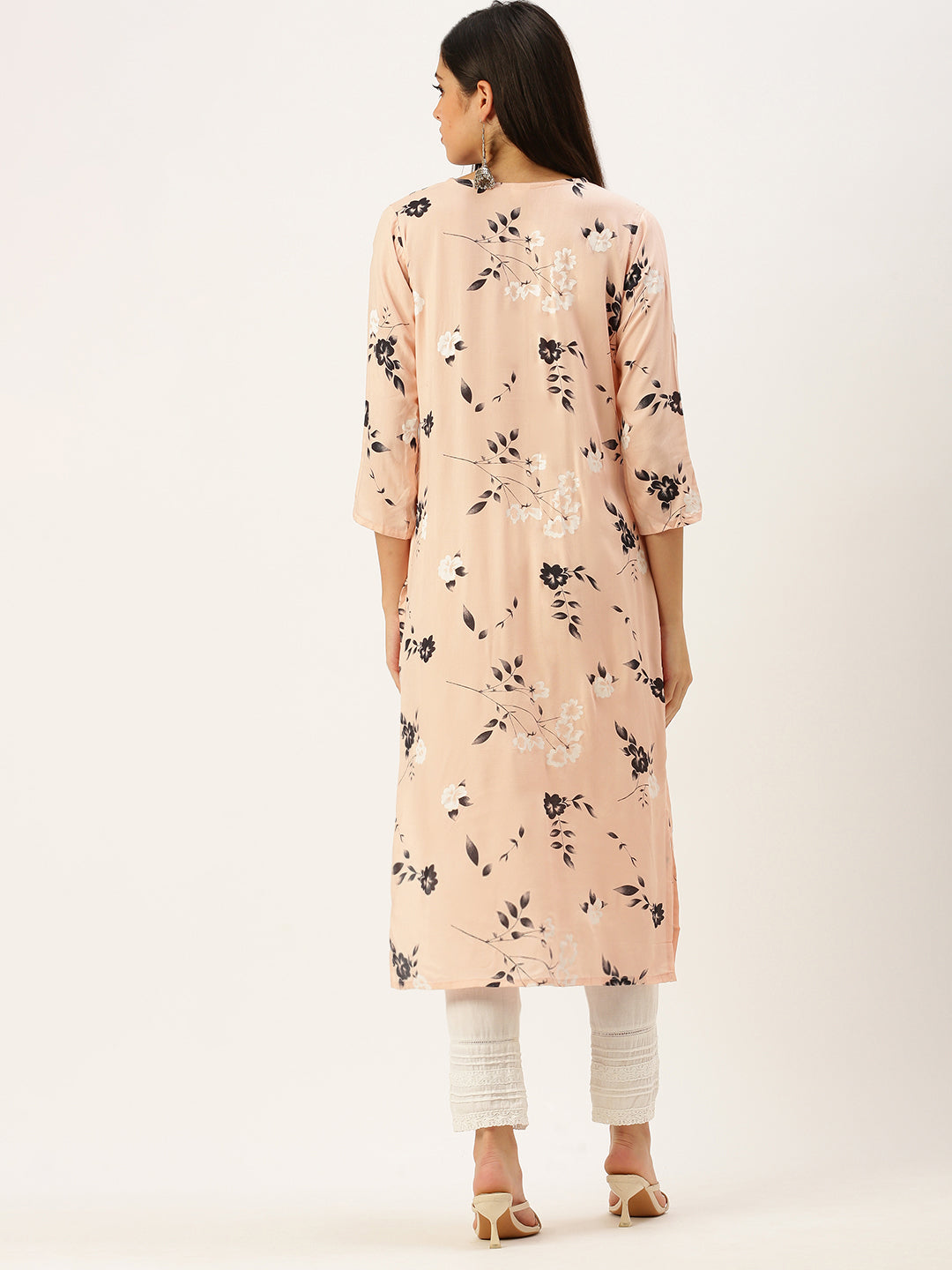 Women's Peach Printed Straight Kurtas