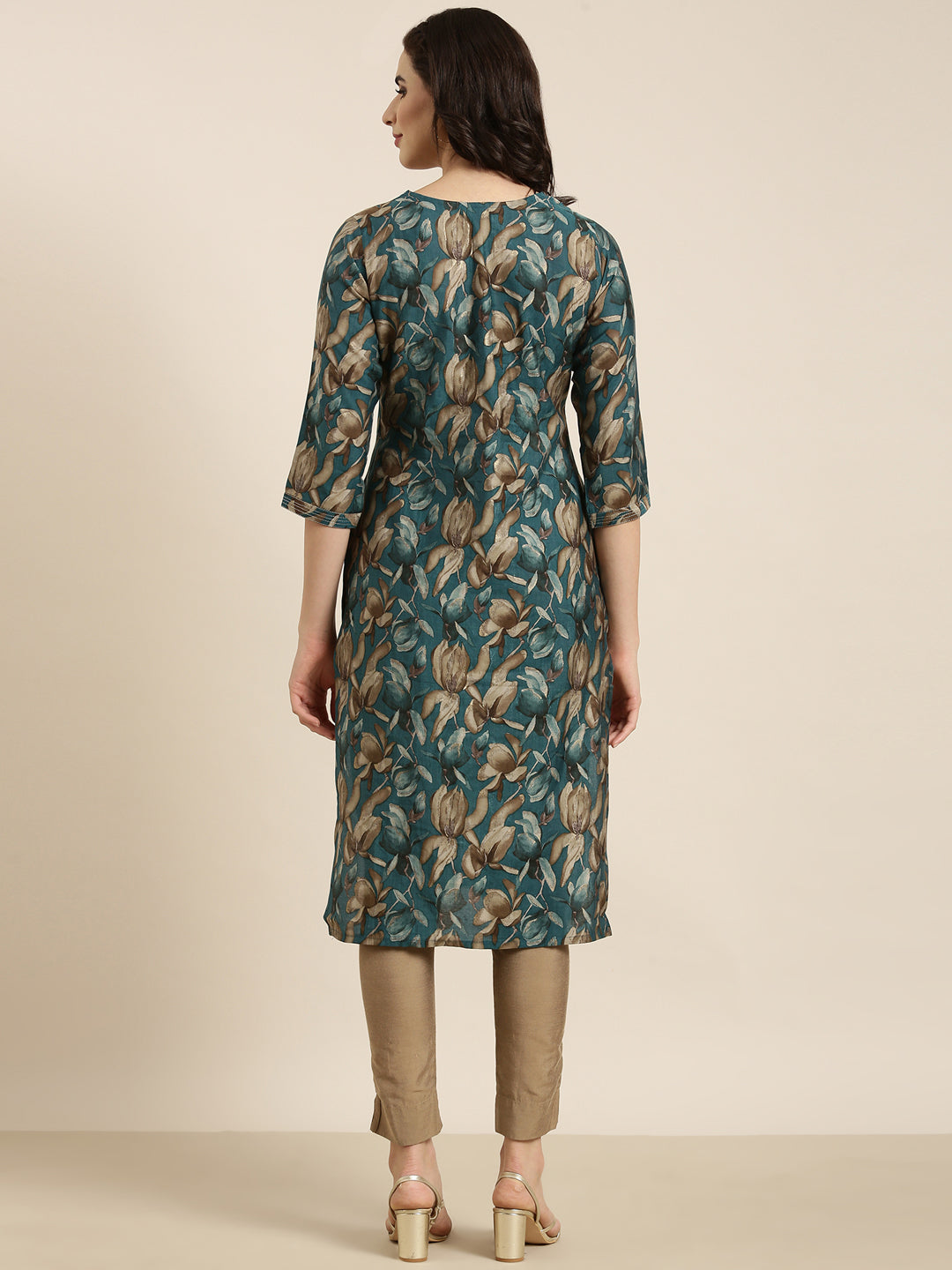 Women Straight Teal Floral Kurta