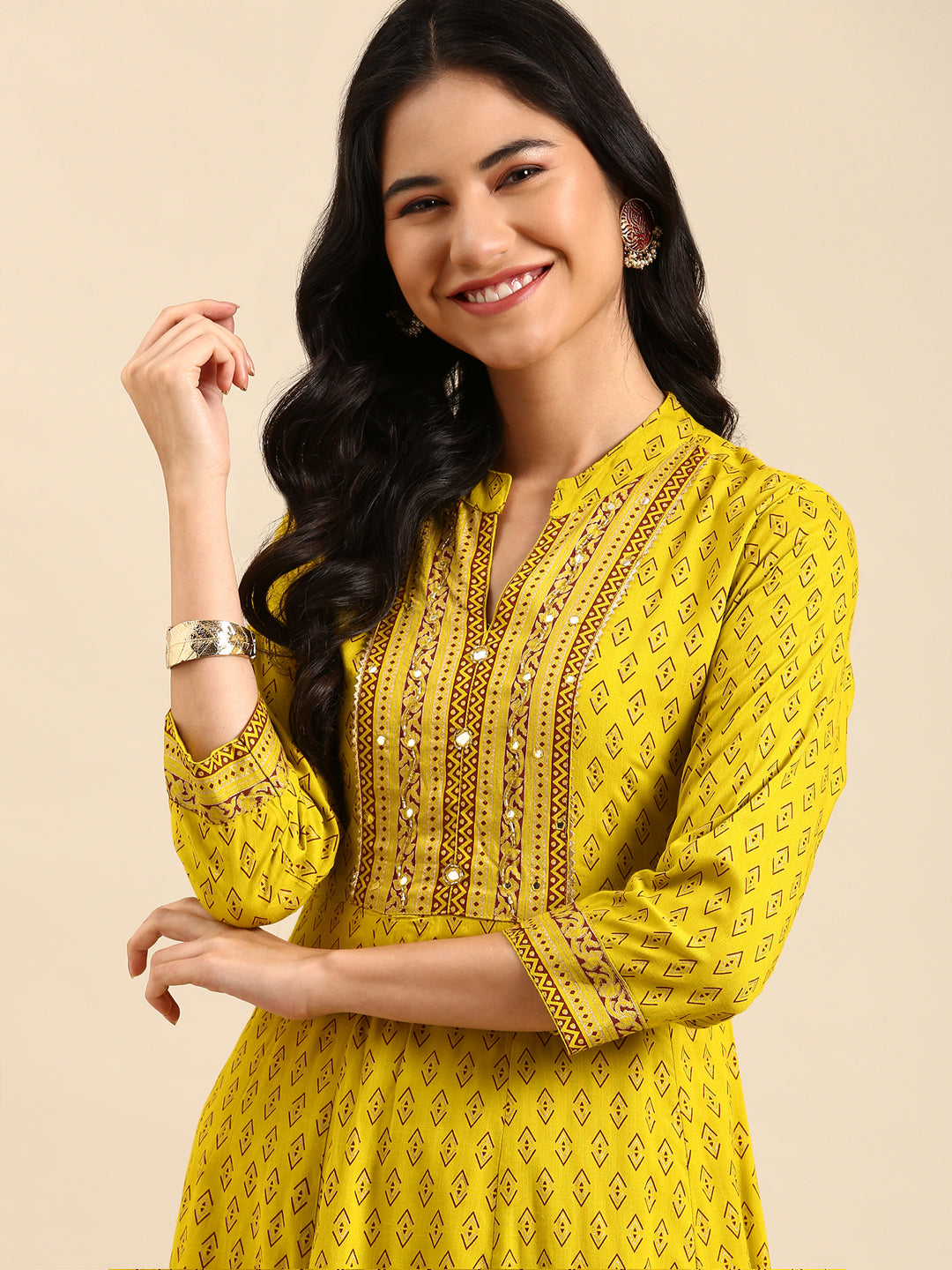 Women's Lime Green Embroidered Straight Kurta