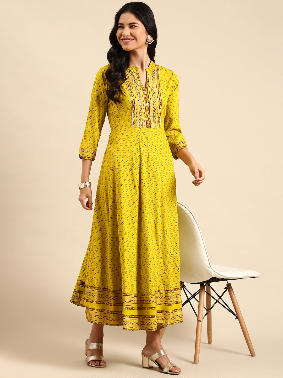 Women's Lime Green Embroidered Straight Kurta