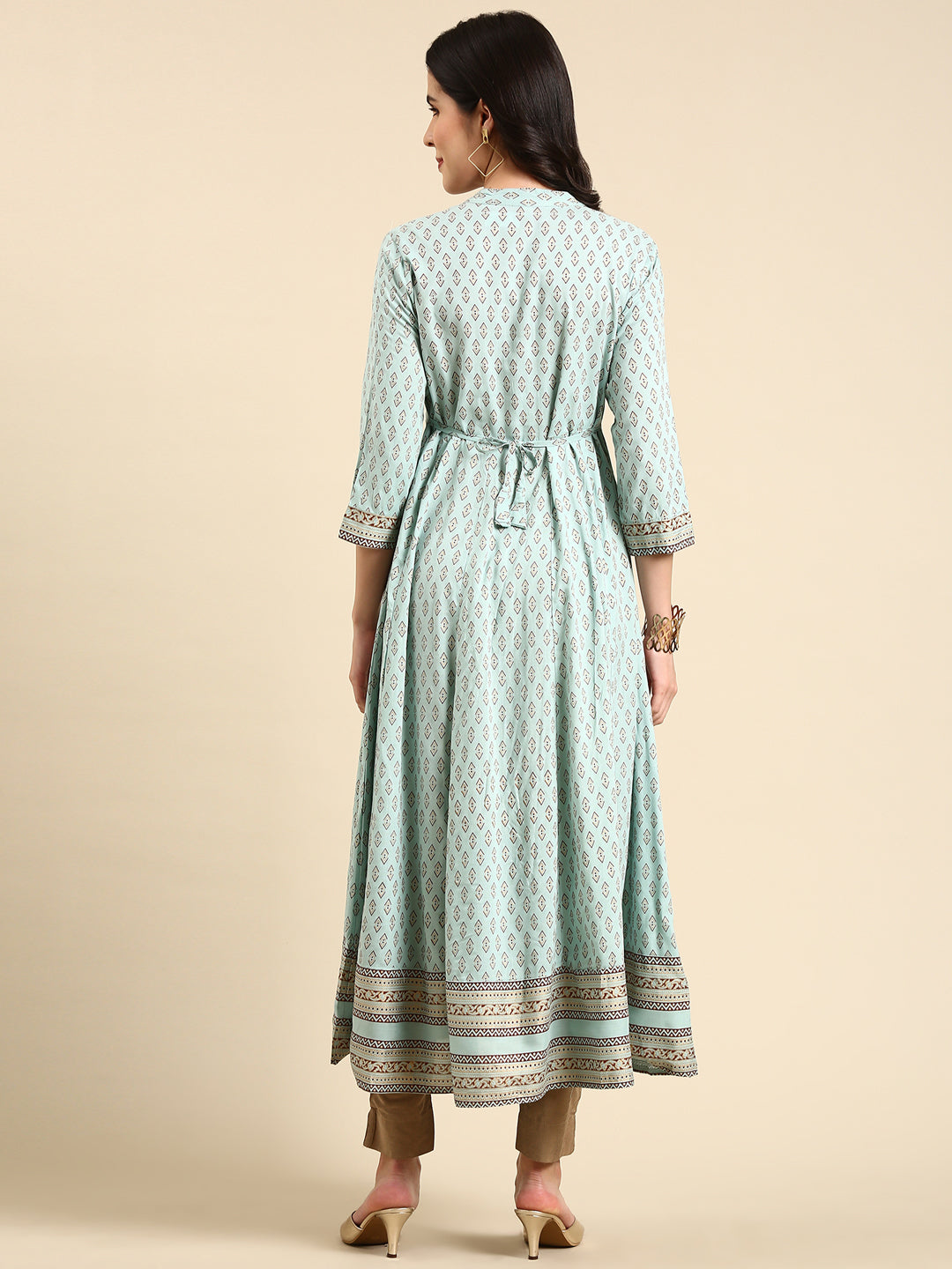 Women's Turquoise Blue Printed Anarkali Kurta