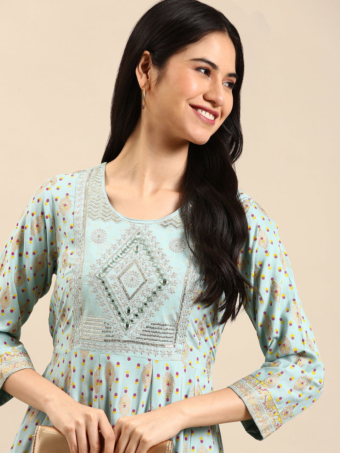 Women's Blue Printed Anarkali Kurta