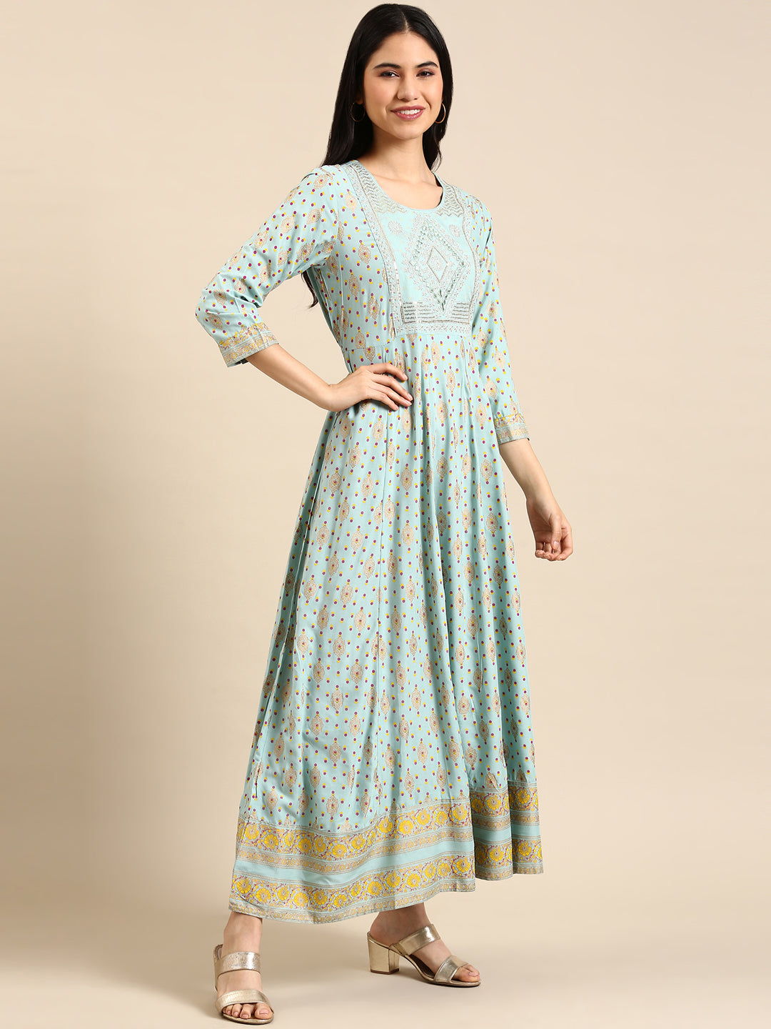 Women's Blue Printed Anarkali Kurta