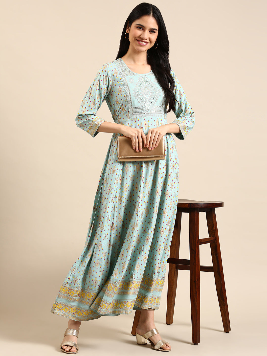 Women's Blue Printed Anarkali Kurta