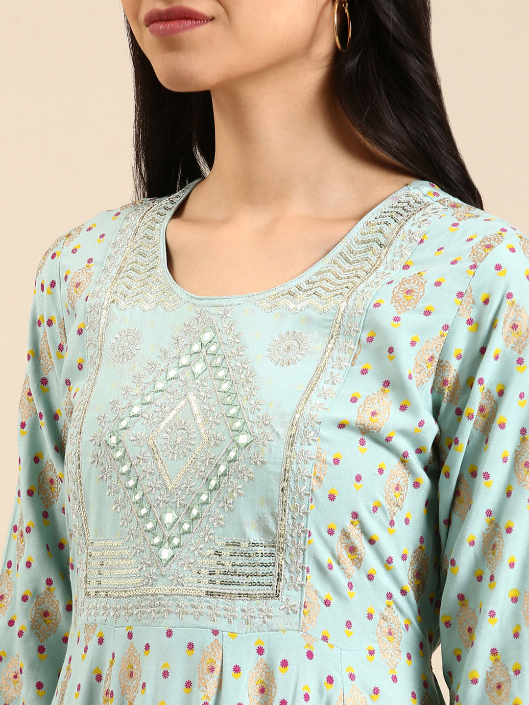 Women's Blue Printed Anarkali Kurta