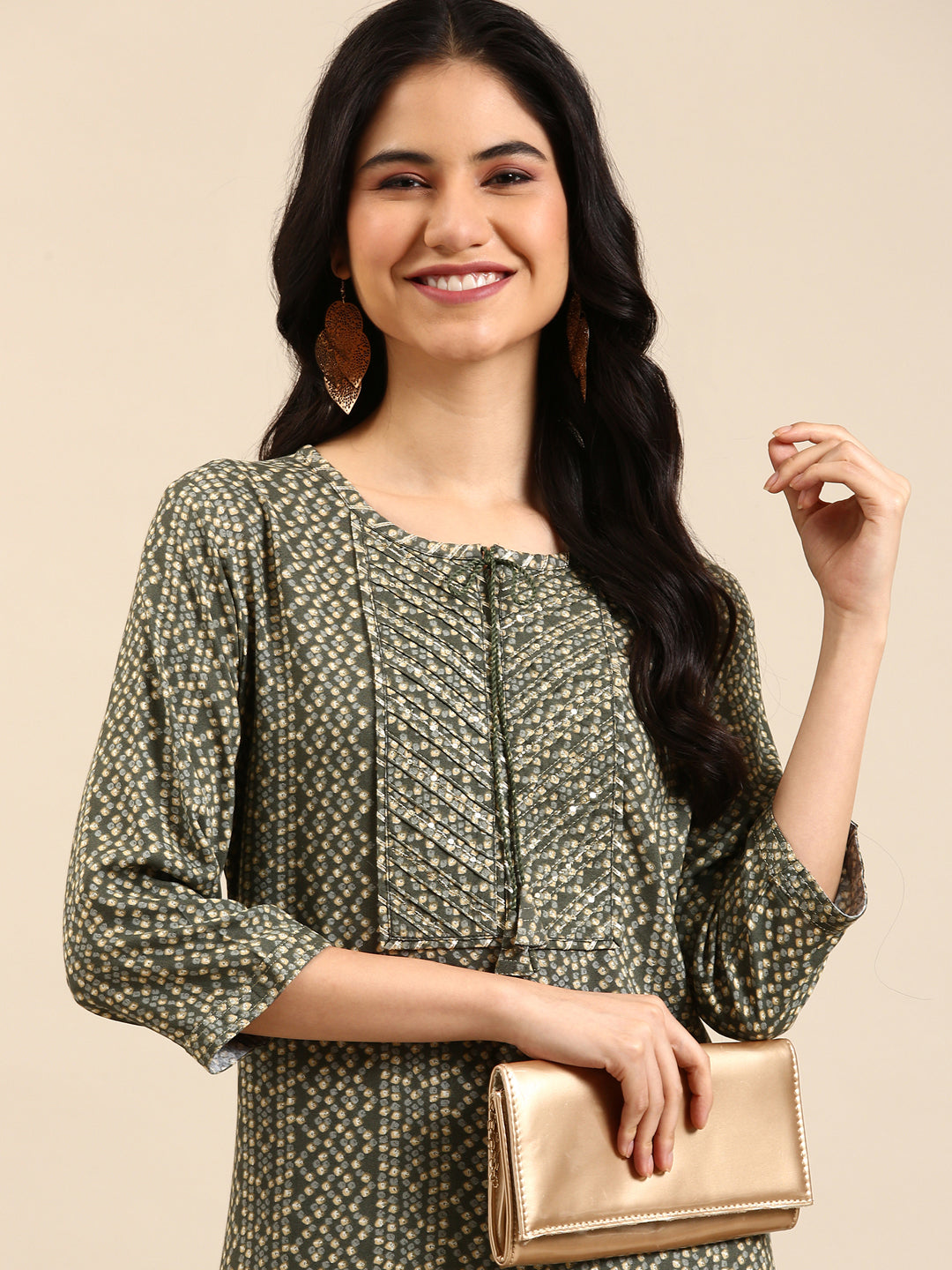 Women's Olive Printed Straight Kurta