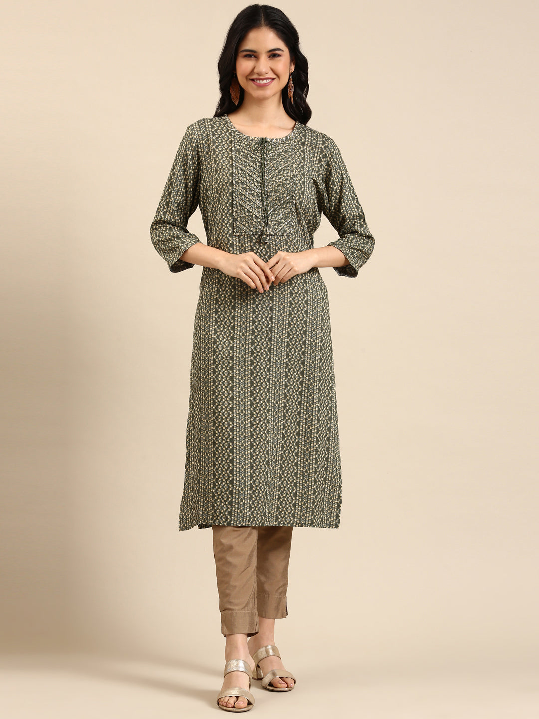 Women's Olive Printed Straight Kurta