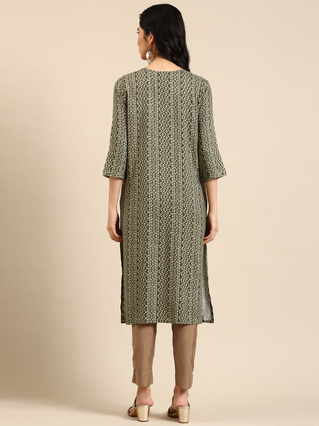 Women's Olive Printed Straight Kurta