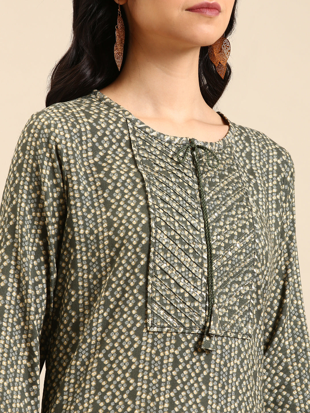 Women's Olive Printed Straight Kurta