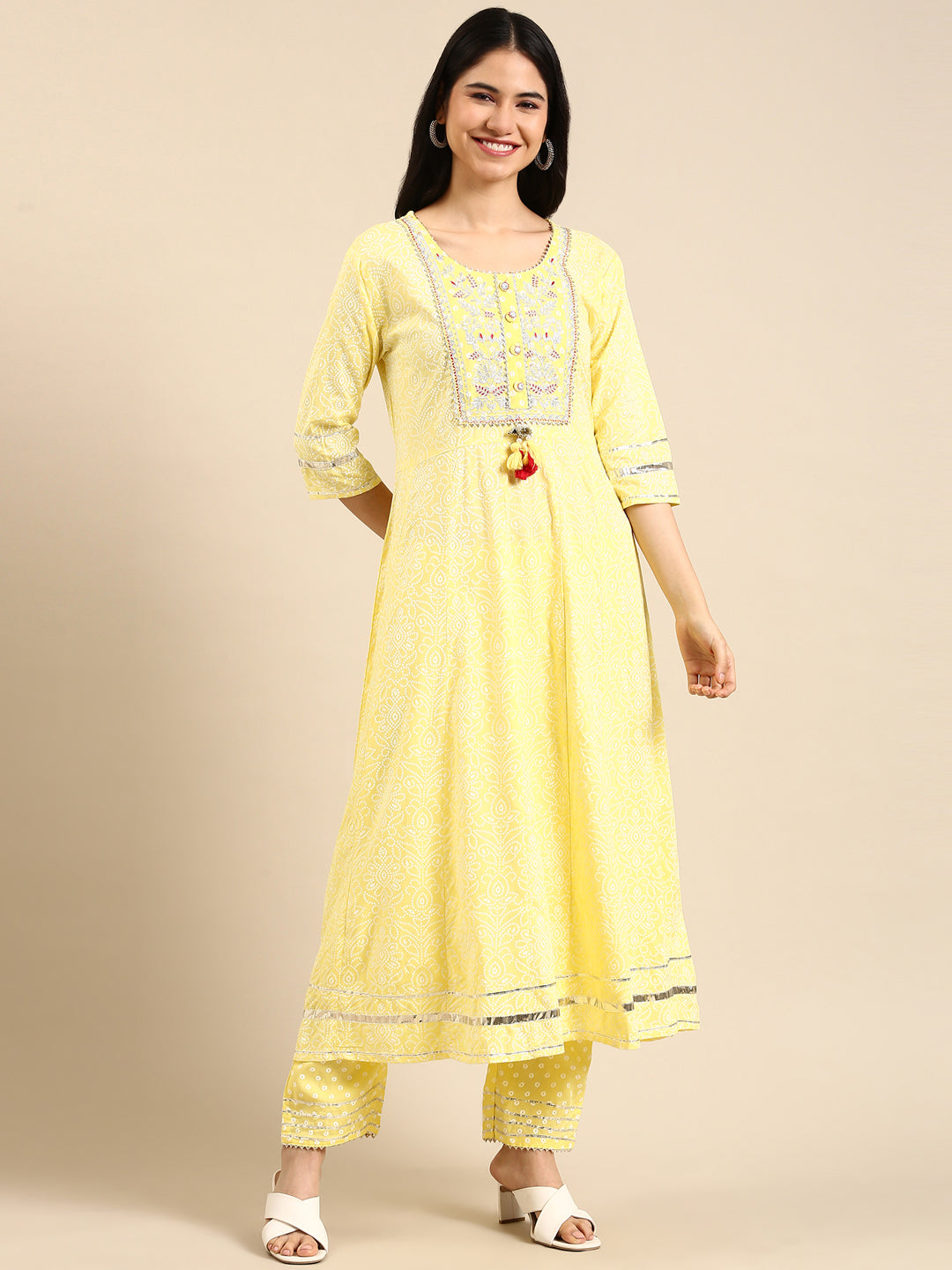 Women's Yellow Printed Kurta Set