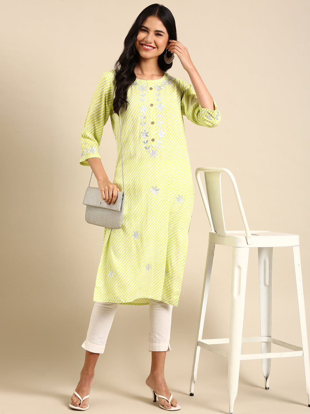 Women's Green Printed Straight Kurta