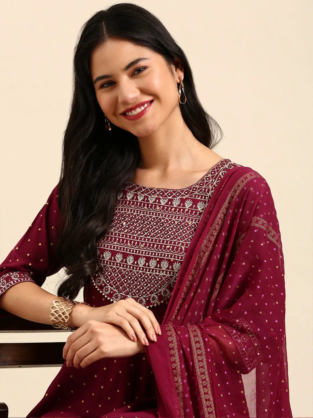 Women's Purple Printed Kurta Set