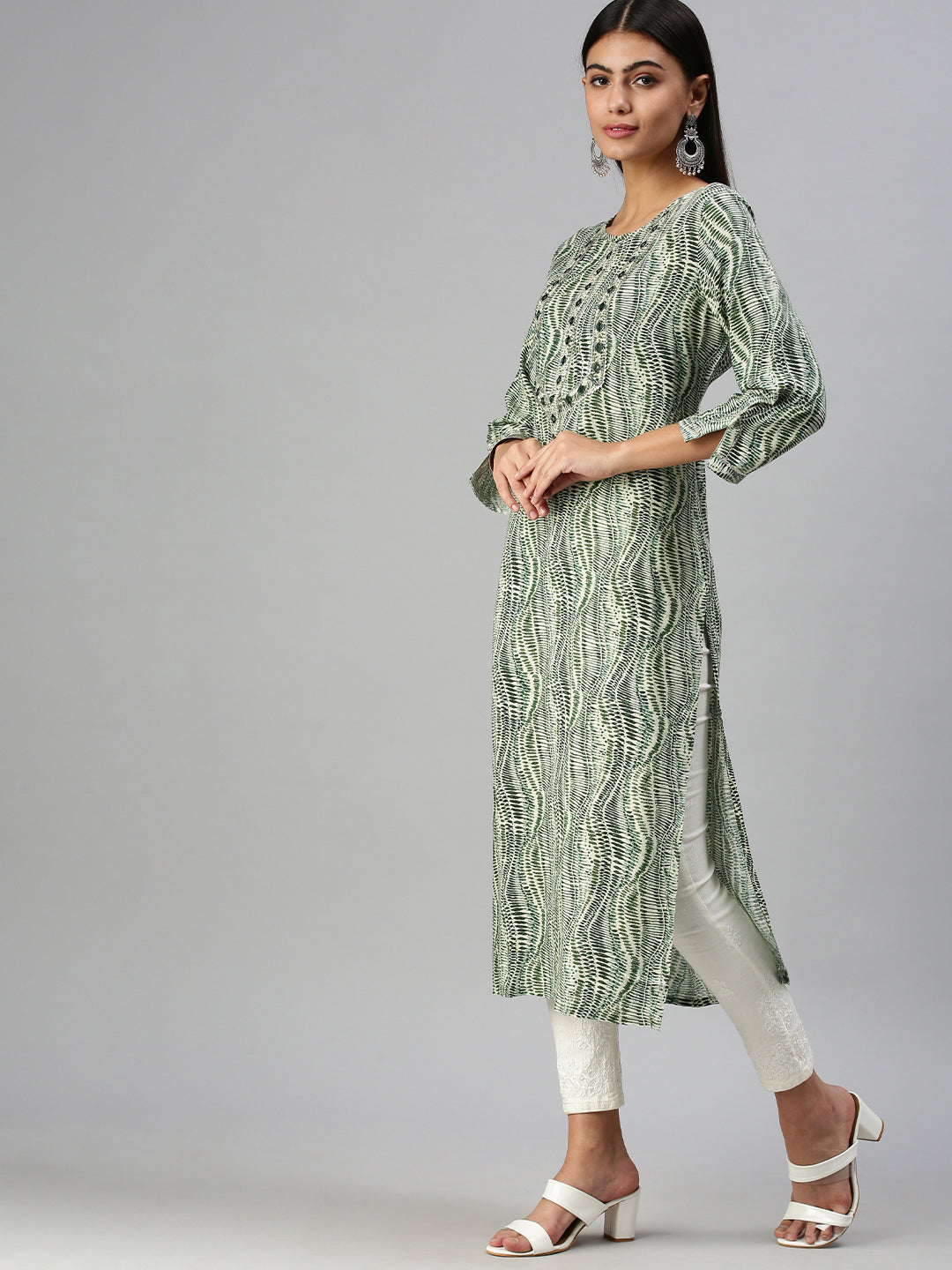 Women's Beige Printed Straight Kurta