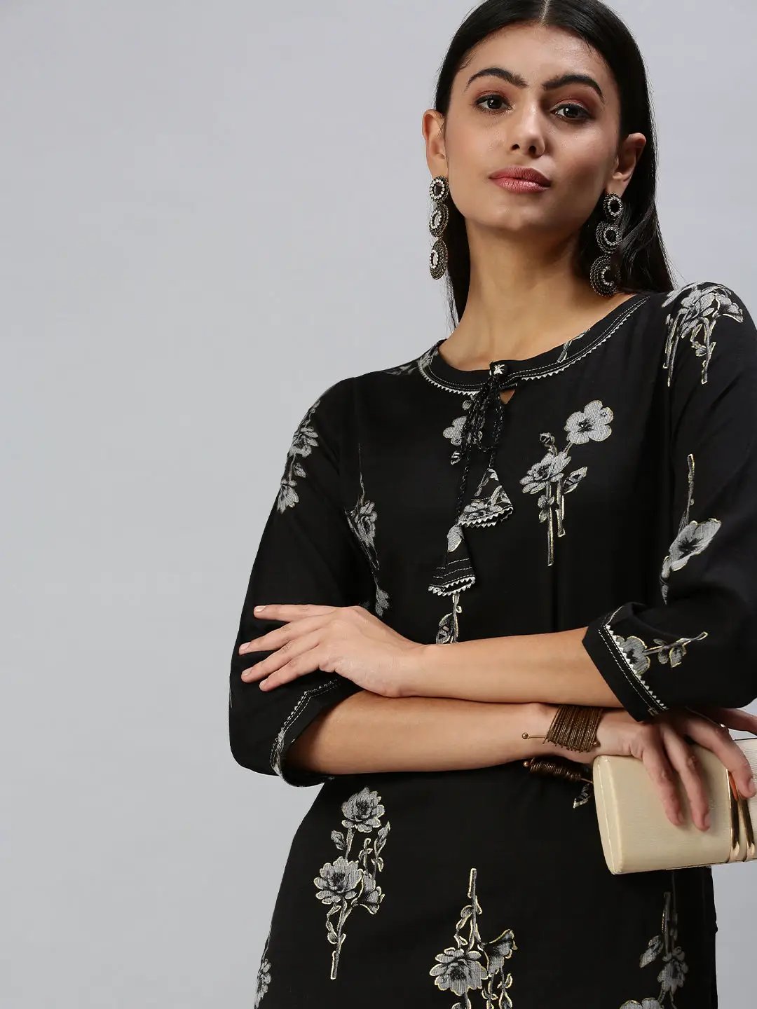 Women's Black Printed Straight Kurta