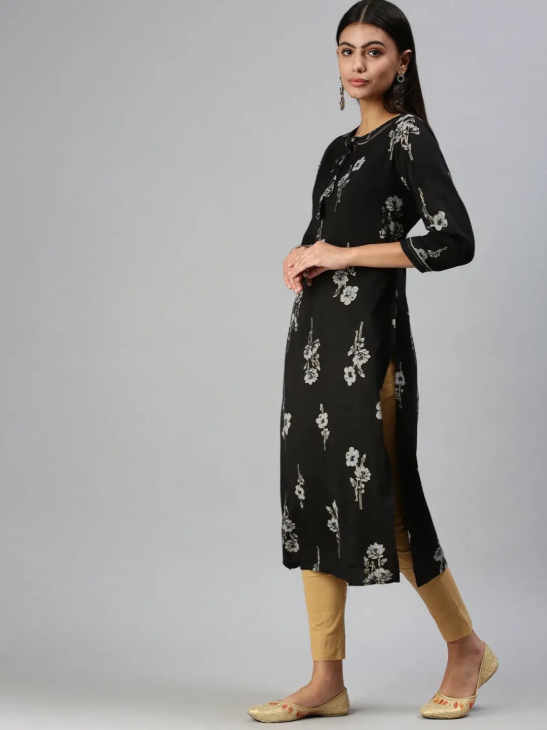 Women's Black Printed Straight Kurta