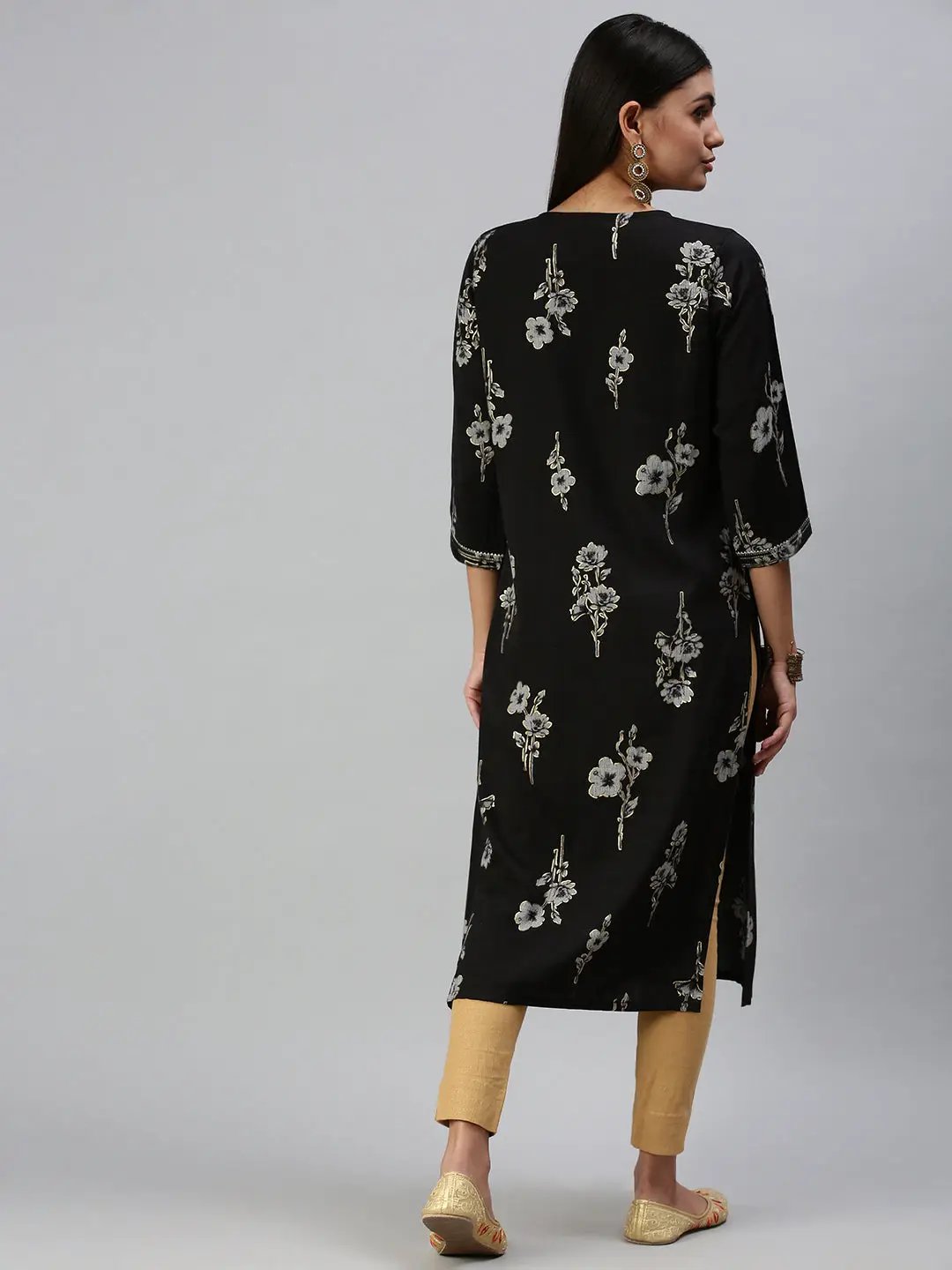 Women's Black Printed Straight Kurta