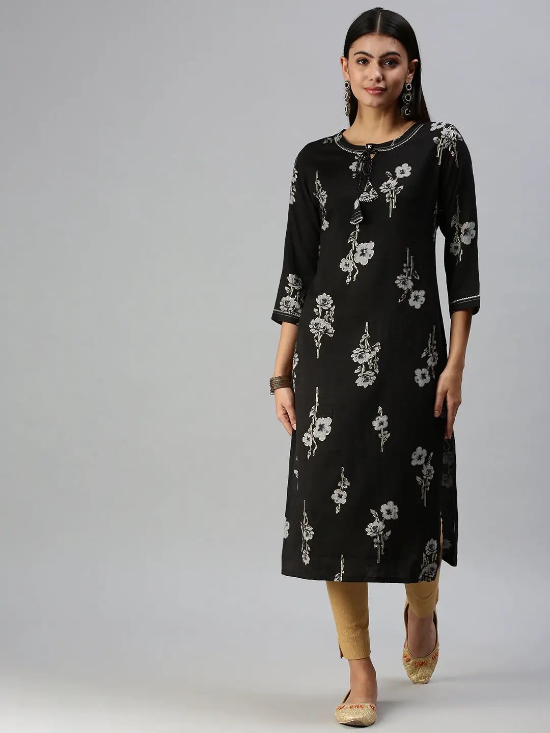 Women's Black Printed Straight Kurta