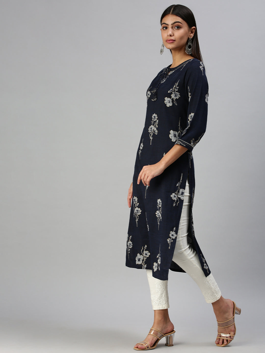 Women's Blue Floral Straight Kurta